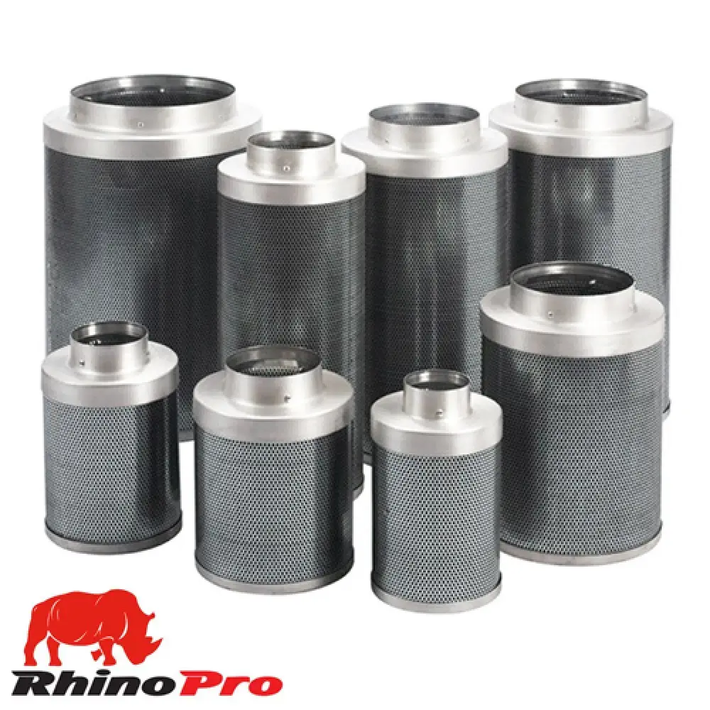 Rhino Pro Aktivkohlefilter in verschiedenen Grössen mit weissem Vorfiltervlies