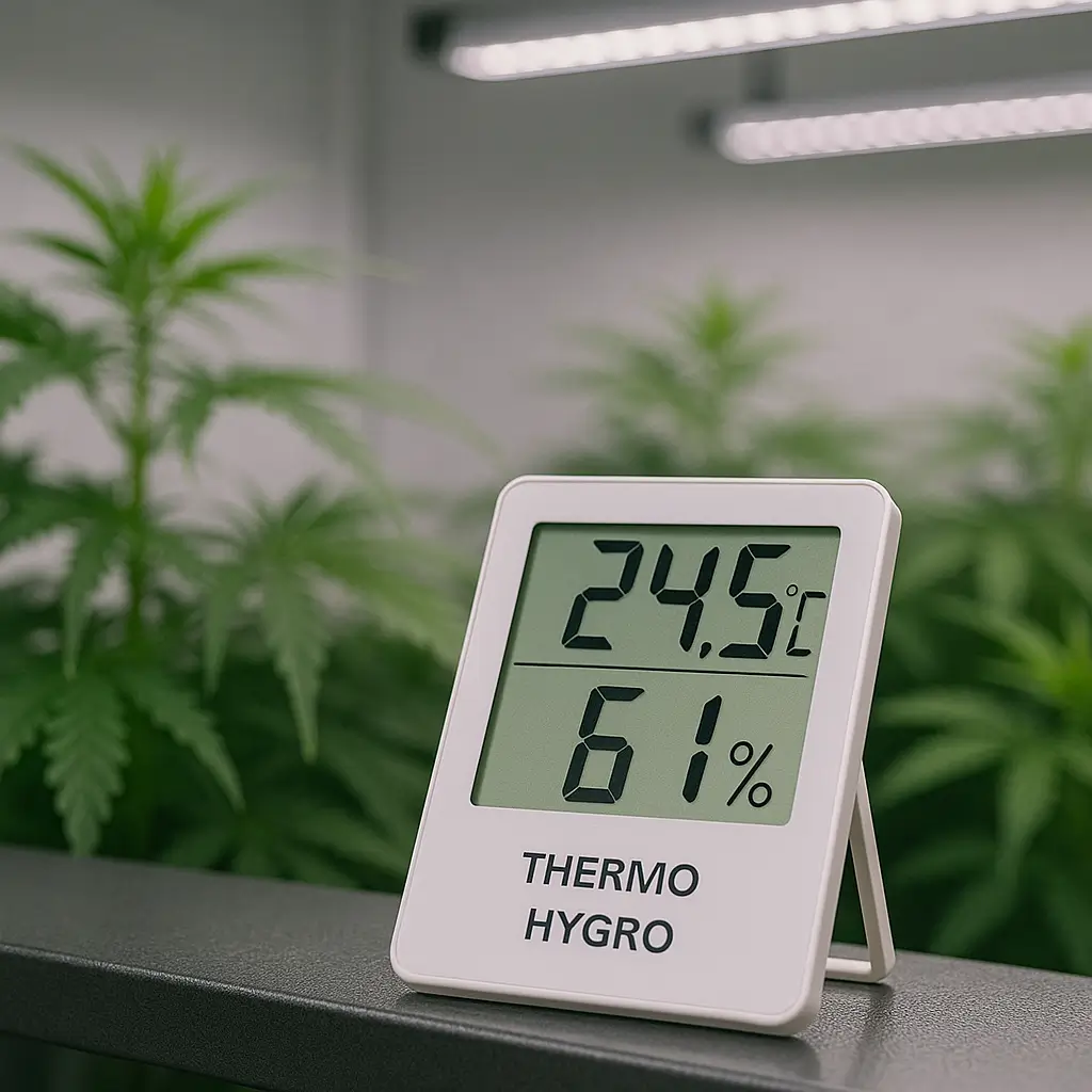Thermometer und Hygrometer im Anbauraum