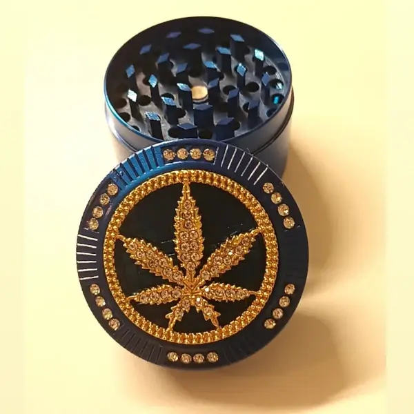 Bling Bling Grinder - 50mm, Hanfblatt blau