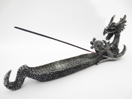 Räucherstäbchenhalter aus Poly-Stein - Silber Drache Räucherstäbchenhalter aus Poly-Stein - Silber Drache